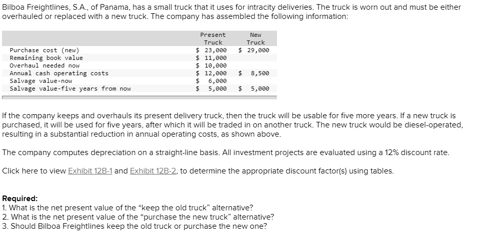 SOLVED: Bilboa Freightlines,S.A.,of Panama.has a small truck that it