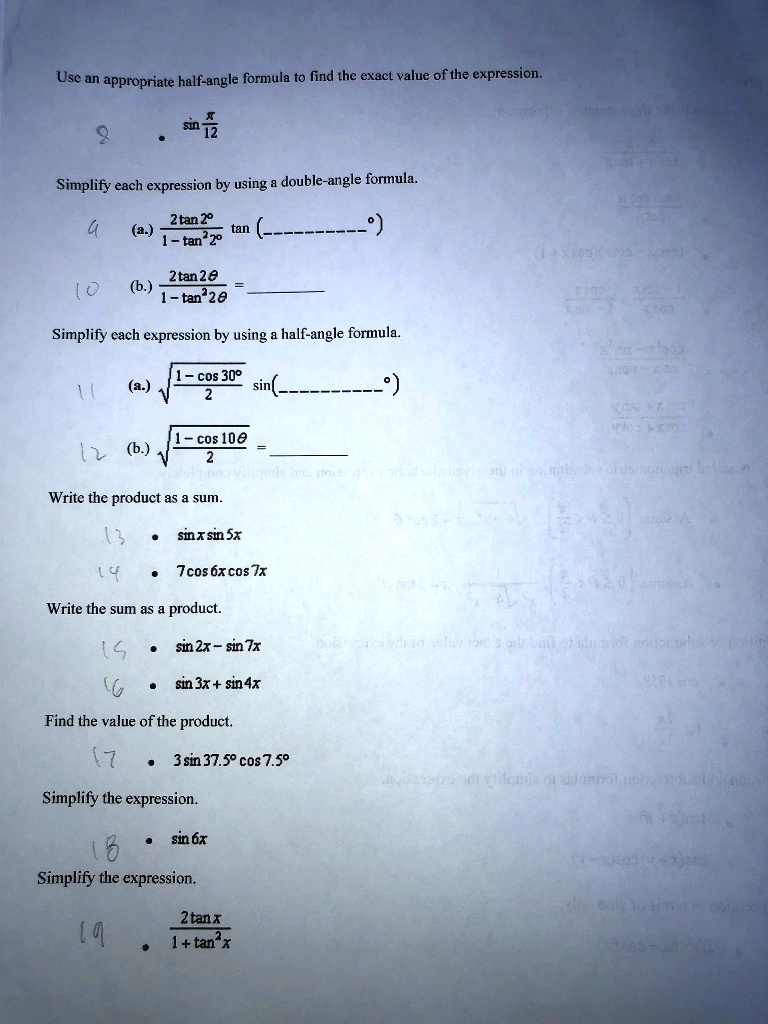 Solved Usc An Appropriate Half Angle Formula To Find The Exact Value Of The Expression S13 Simplify Each Expression By Using Double Angle Formula 2tan 28 Tan 1 Tan 2tan 1 3 Tan Simplify