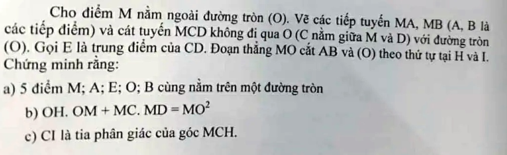 Solved Cho Ä‘iáƒm M Náº±m NgoÃ I Ä‘Æ°á Ng TrÃ²n O Váº½ CÃ¡c Tiáº