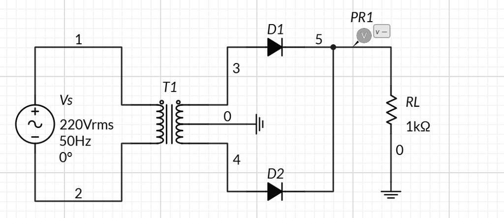 SOLVED: Design a 2-diode full-wave rectifier circuit from a supply ...