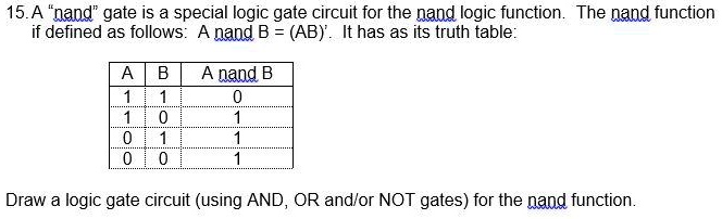 SOLVED: 15.A "nand" Gate Is A Special Logic Gate Circuit For The Nand ...