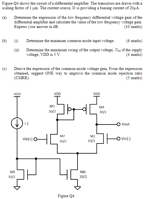 Figure Q4 shows the circuit of a differential amplifier. The...