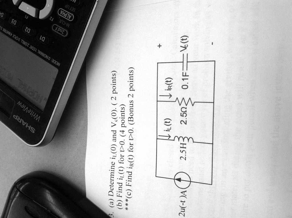 3. (a) Determine i1(0) and Vc(0). (2 points)
(b) Find i1(t) for t>0. (4 points)
***(c) Find iR(t) for t>0. (Bonus 2 points)