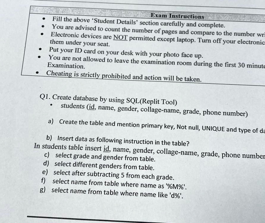 Exam Instructions • Fill the above 'Student Details' section carefully ...