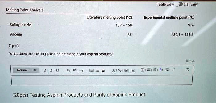literature melting point range of aspirin