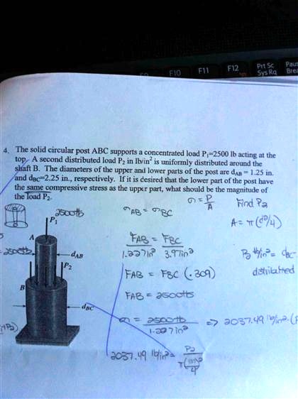 SOLVED: The solid circular post ABC supports a concentrated load P ...