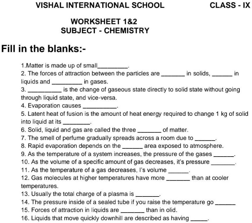 SOLVED: Chemistry Worksheet I have to submit it by now. Please help ...