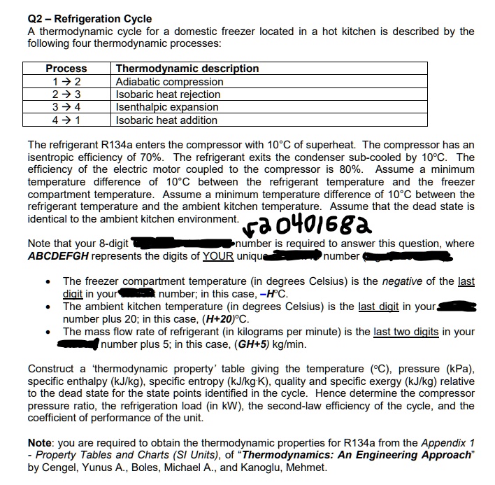 Solved: Q2 - Refrigeration Cycle A Thermodynamic Cycle For A Domestic 