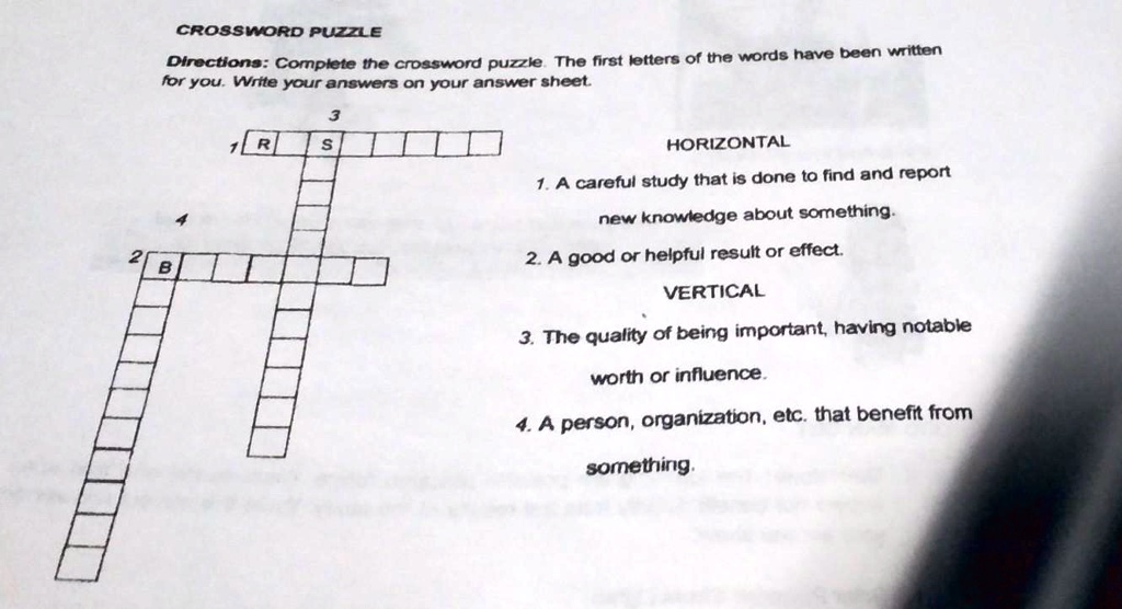 SOLVED: CROSSWORD PUZZLE Directions: Complete the crossword puzzle The