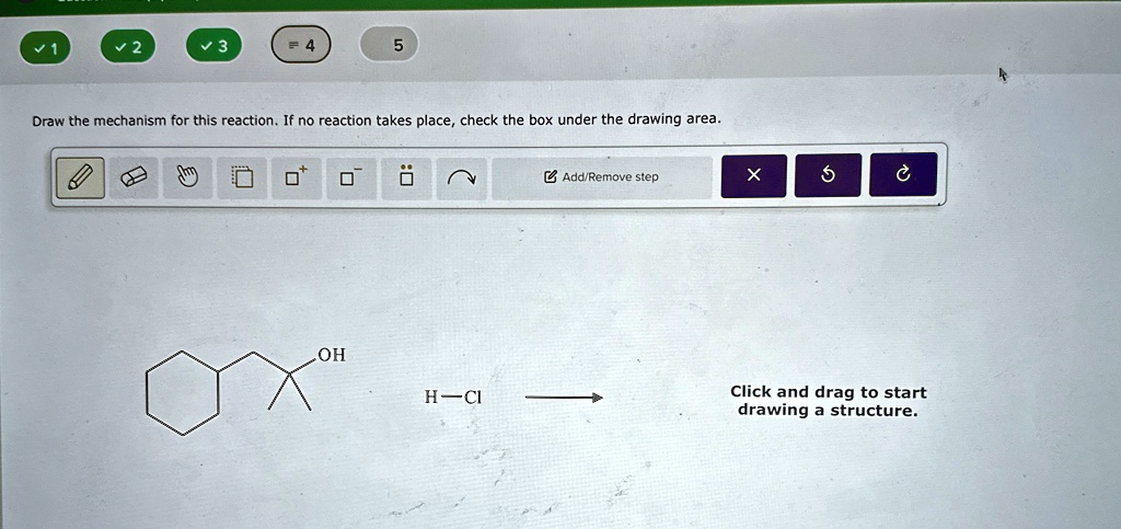 1 2 3 = 4 5 Draw the mechanism for this reaction. If no reaction takes ...