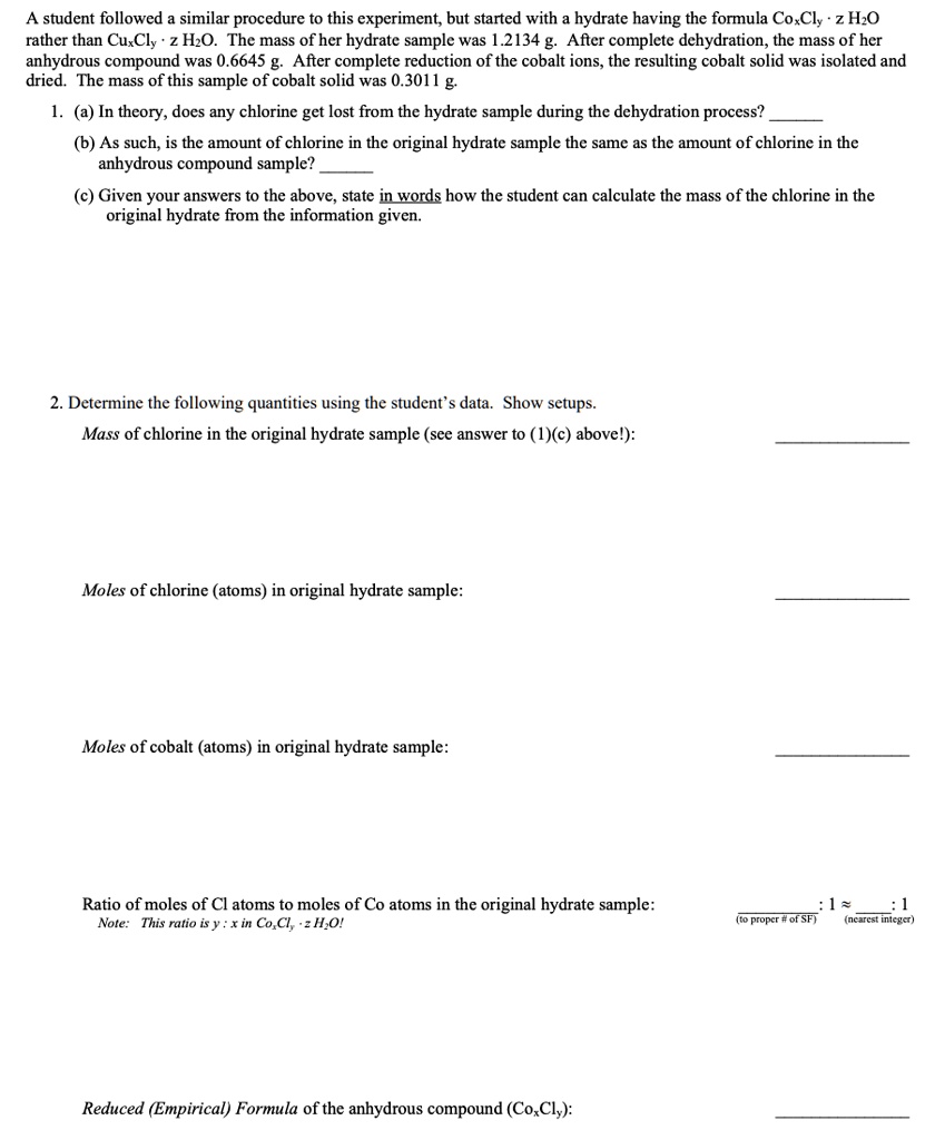 SOLVED: A student followed a similar procedure to this experiment but ...