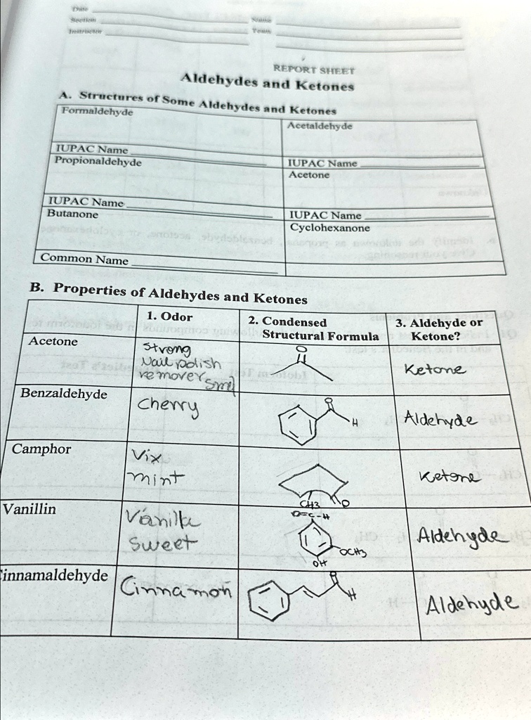 REPORT SHEET Aldehydes and Ketones A. Structures of Some Aldehydes and ...