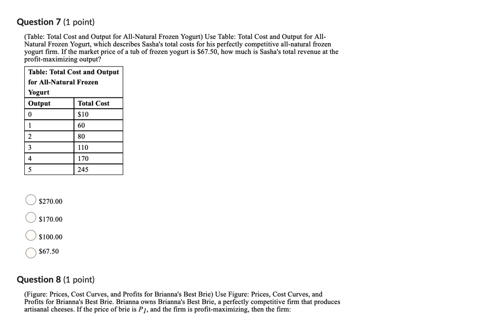 SOLVED Question 7 (1 point) (Table Total Cost and Output for All