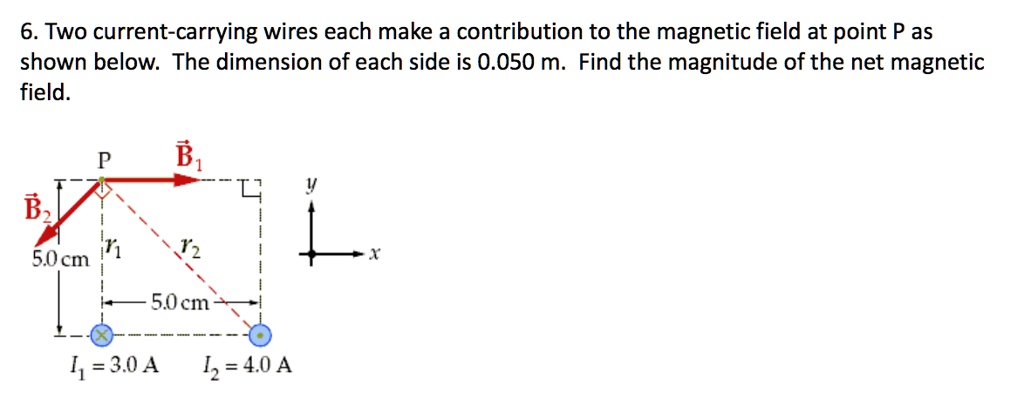 6 two current carrying wires each make a contribution to the...