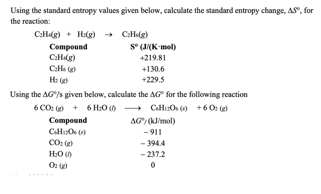 SOLVED Using the standard entropy values given below calculate