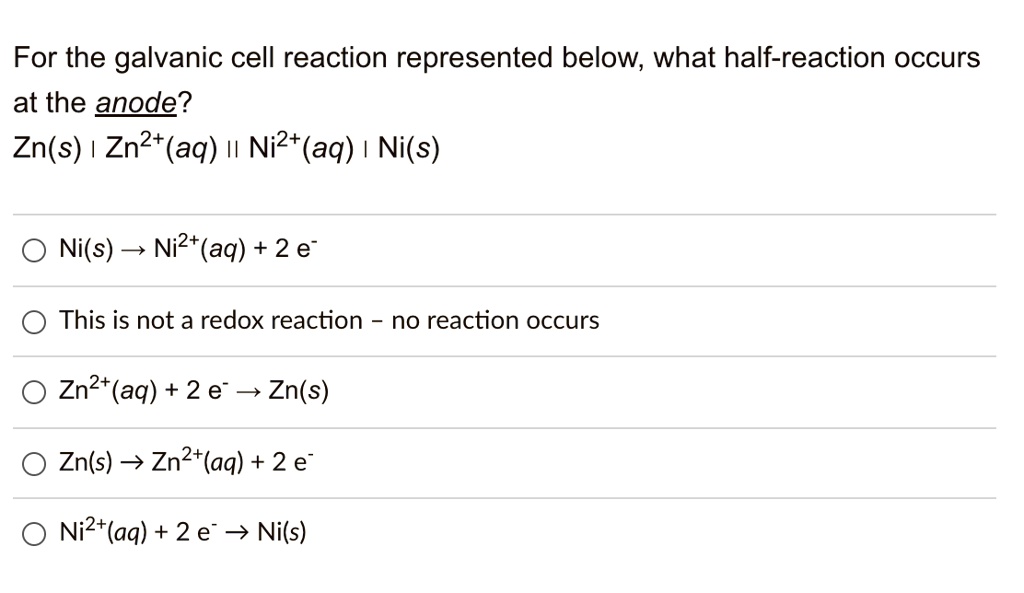SOLVED For the galvanic cell reaction represented below, what half