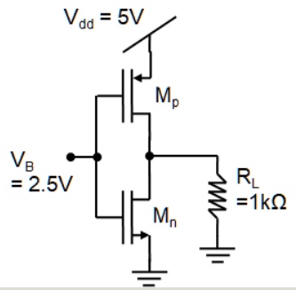 SOLVED: In the CMOS inverter circuit shown, if the transconductance ...