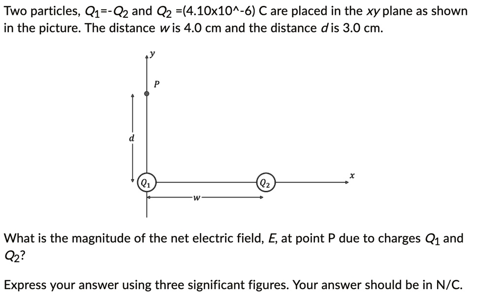 SOLVED: Two particles, Q1 and Q2, with charges Q1 and Q2 = (4.10x10^-6 ...