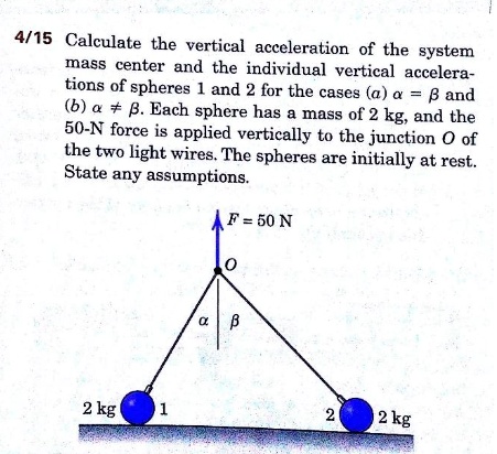 Calculate the vertical acceleration of the system's mass center and the ...