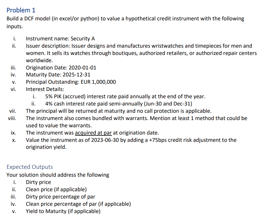 SOLVED: Problem 1 Build a DCF model (in excel/or python) to value a 