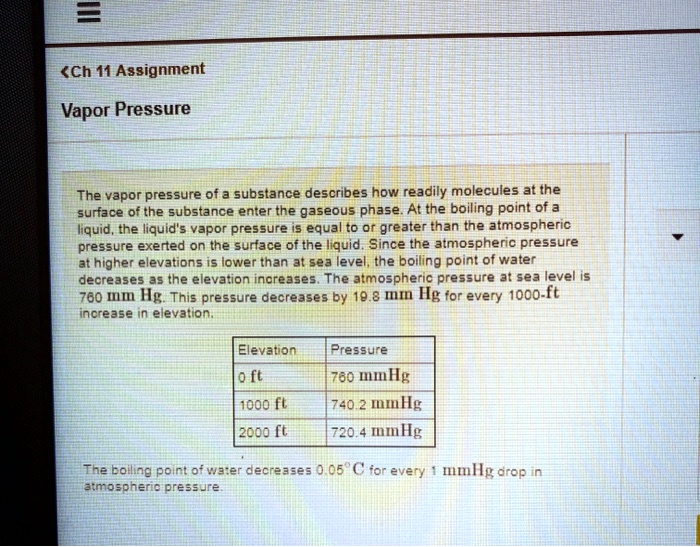 SOLVED:(Ch 11 Assignment Vapor Pressure The Vapor Pressure Of A ...