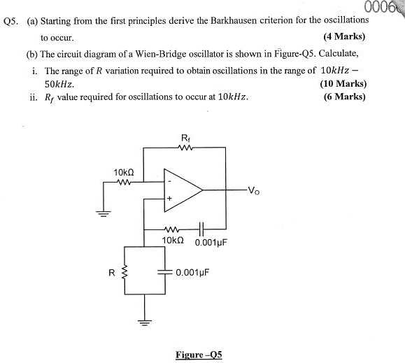 SOLVED Text Wienbridge oscillator provide answers ASAP 0006 Q5. (a) Starting from the first