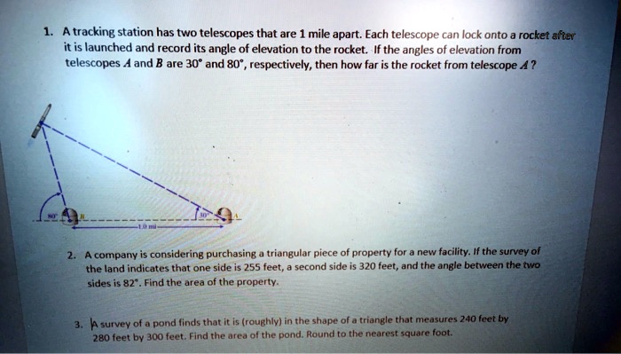 SOLVED: A tracking station has two telescopes that are a mile apart ...