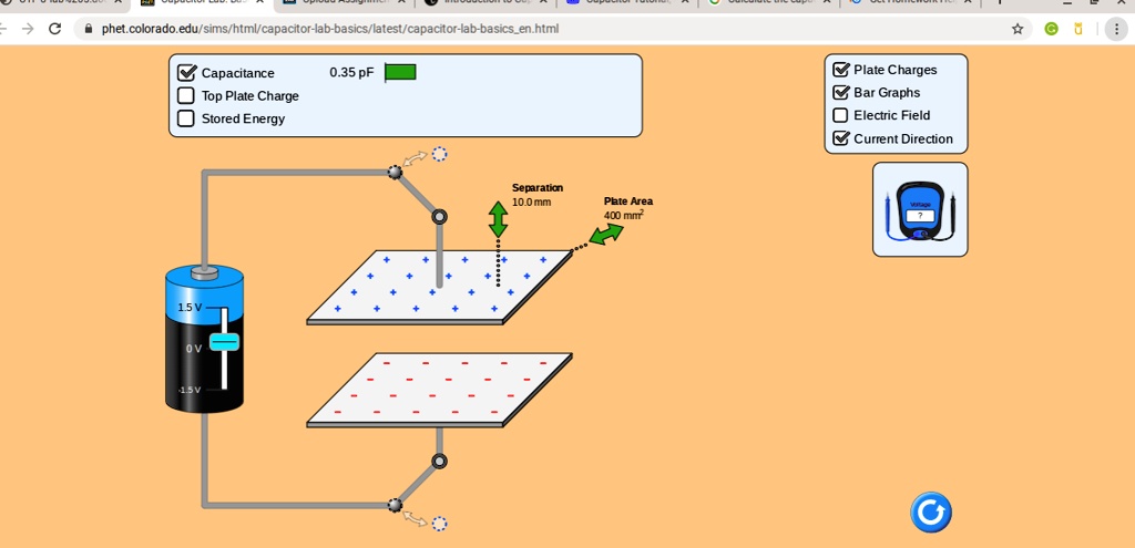 SOLVED: Text: phet.colorado.edu/sims/html/capacitor-lab-basics/latest ...