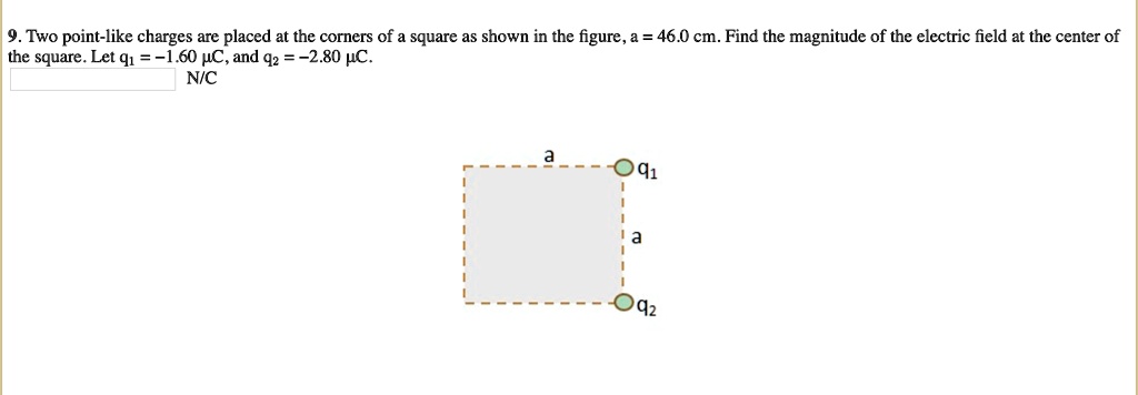 SOLVED: 9. Two point-like charges are placed at the corners of a square ...