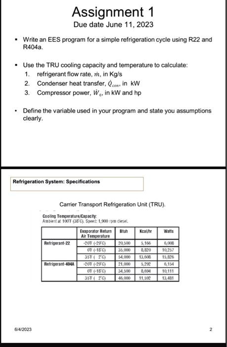 SOLVED: Texts: Assignment 1 Due date: June 11, 2023 Write an EES ...