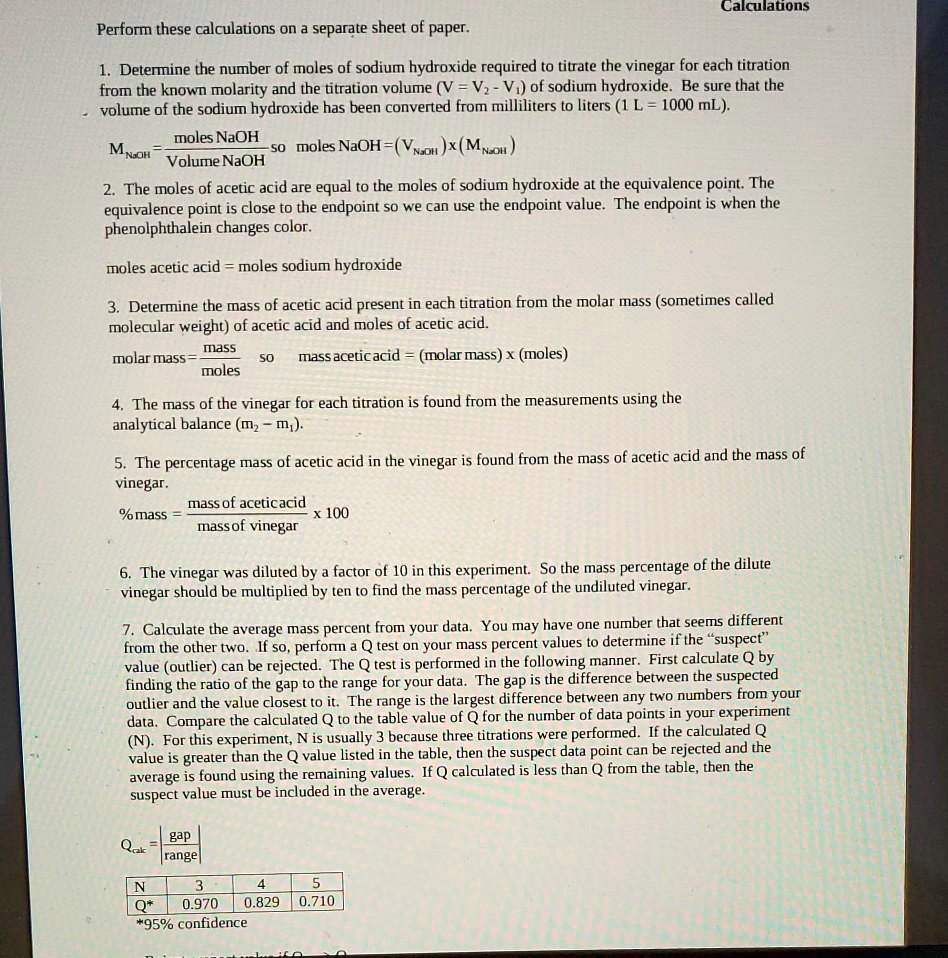 SOLVED Calculatons Perform these calculations on a separate sheet of