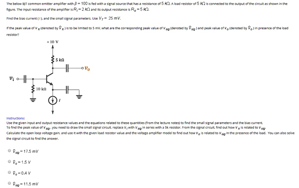 The below BJT common-emitter amplifier with β = 100 is fed with a ...