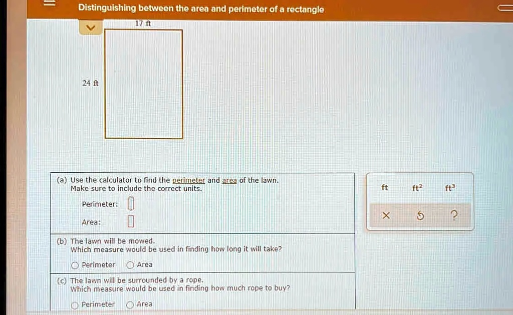 SOLVED: Distinguishing Between The Area And Perimeter Of A Rectangle 24 ...