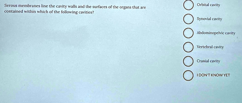 SOLVED: Serous membranes line the cavity walls and the surfaces of the