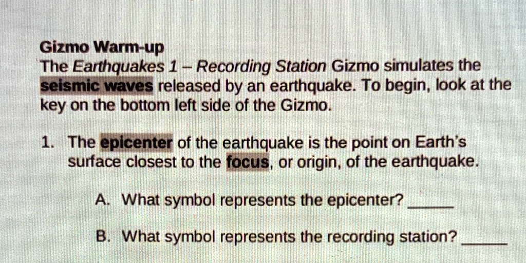 Earthquakes 1 Recording Station Gizmo Answer Key