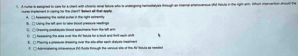 SOLVED: A nurse is assigned to care for a client with chronic renal ...