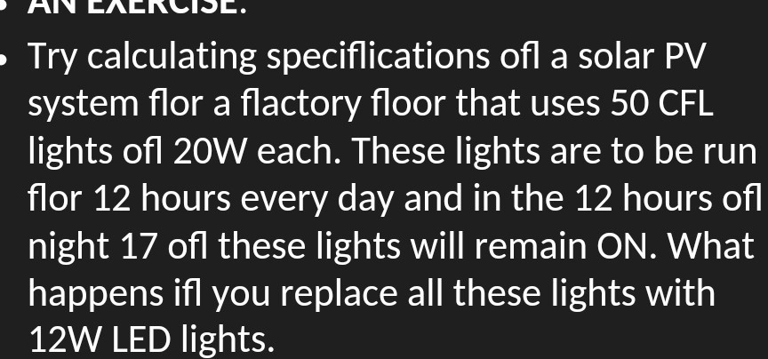 SOLVED: Try calculating speciflications ofl a solar PV system flor a ...