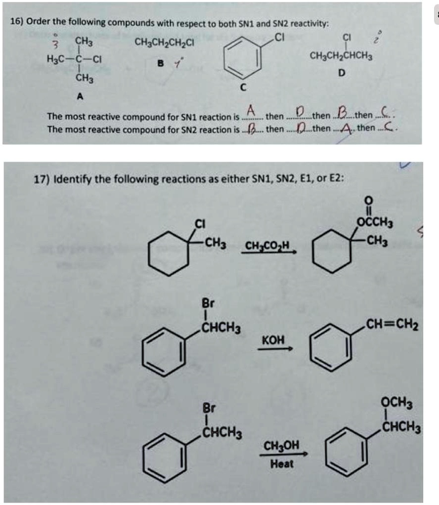 SOLVED: Order the following compounds with respect to both SN1 and SN2 ...