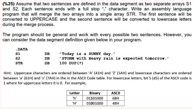 SOLVED: (%25) Assume that two sentences are defined in the data segment ...