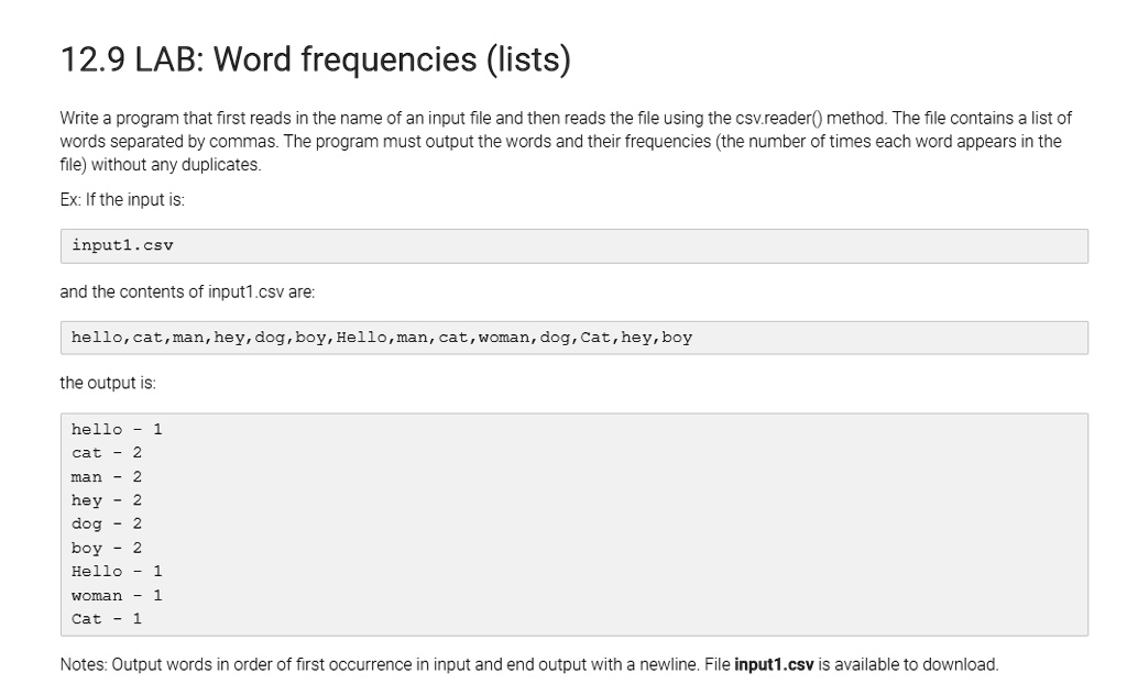 In Python! 12.9 LAB: Word Frequencies (lists) Write A Program That ...