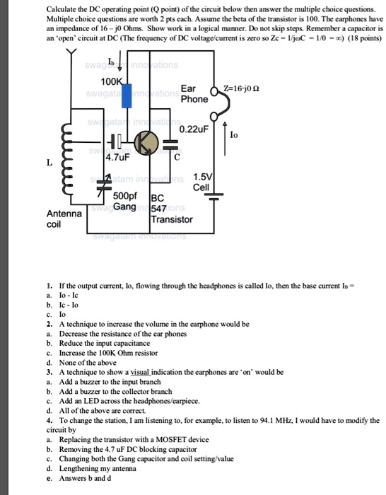 Calculate the dc operating point q point of the circuit...