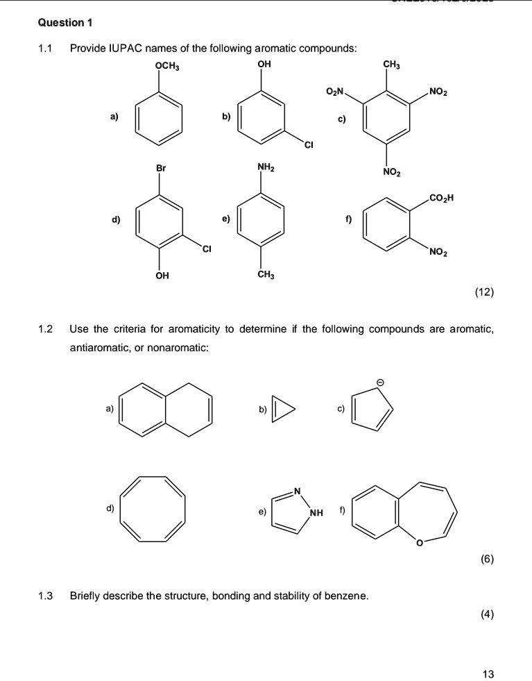 O Nh O2n Cl Question 1 1.1 Provide IUPAC names of the following aromatic...