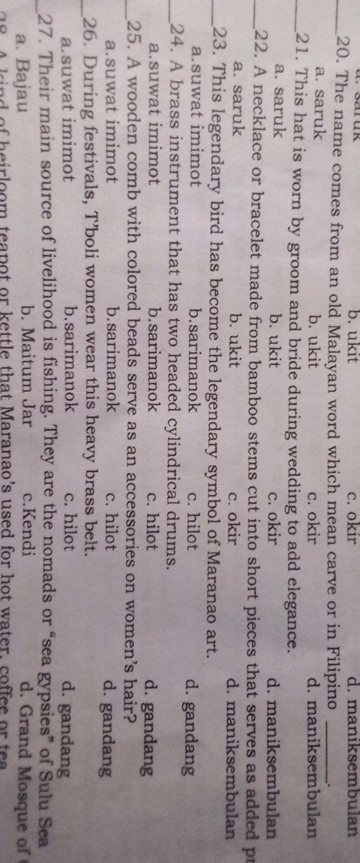 SOLVED 20. The name comes from an old Malayan word which mean carve or