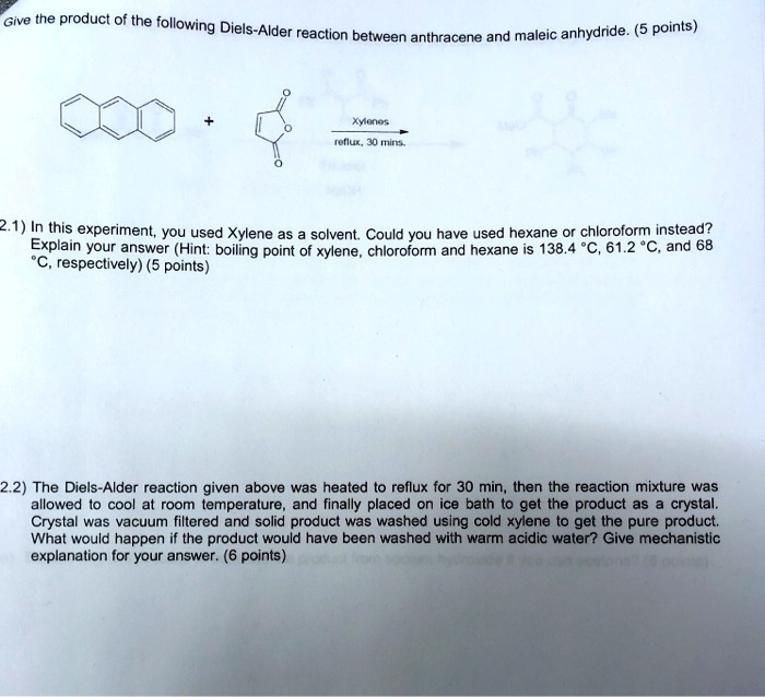 SOLVED Give the product of the following DielsAlder reaction between