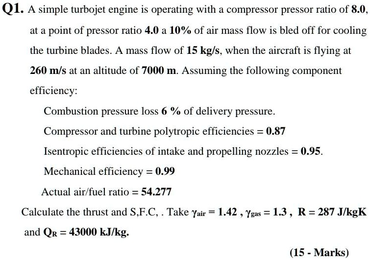 SOLVED A simple turbojet engine is operating with a compressor ratio