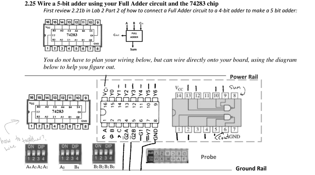 Wire a 5-bit adder using your Full Adder circuit and the 74283 chip? I ...