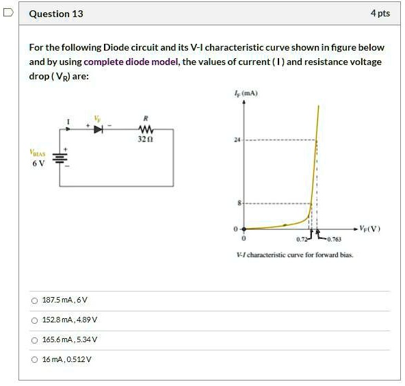 SOLVED: Question 13 4pts For the following Diode circuit and its V-I ...