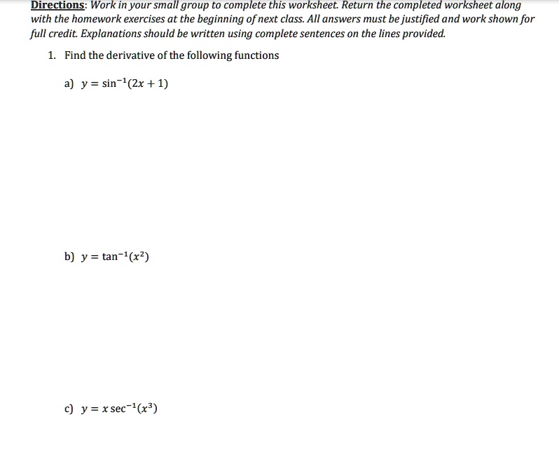 Solved Directions Work Inyour Small Group To Complete This Worksheet Return The Completed Worksheet Along With The Homework Exercises At The Beginning Of Next Class All Answers Must Be Justified And Work Shown