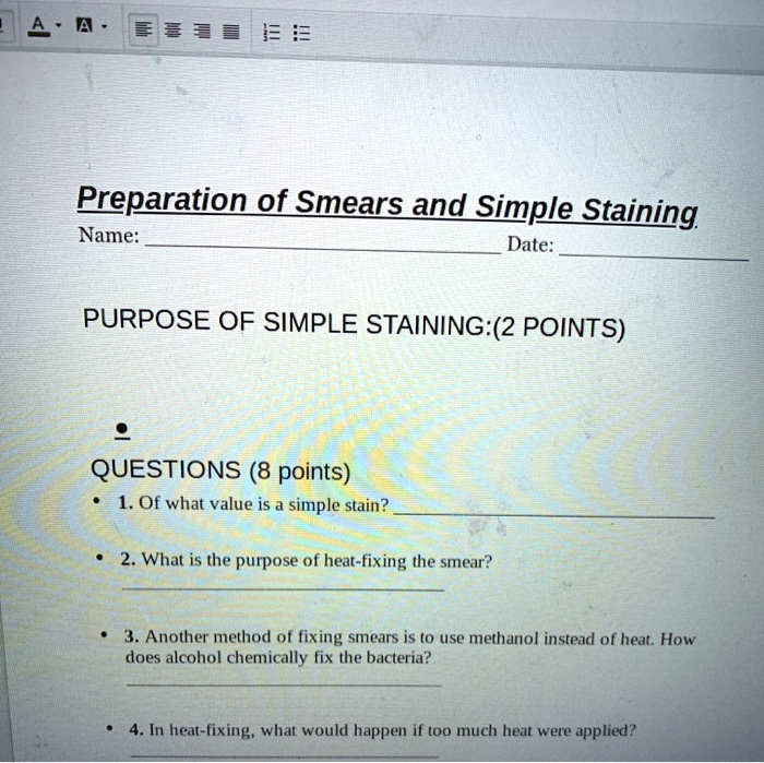 SOLVEDPreparation of_Smears and Simple Staining Name Date PURPOSE OF