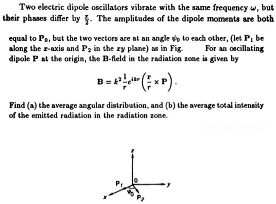 Two electric dipole oscillators vibrate with the same frequency ω ...